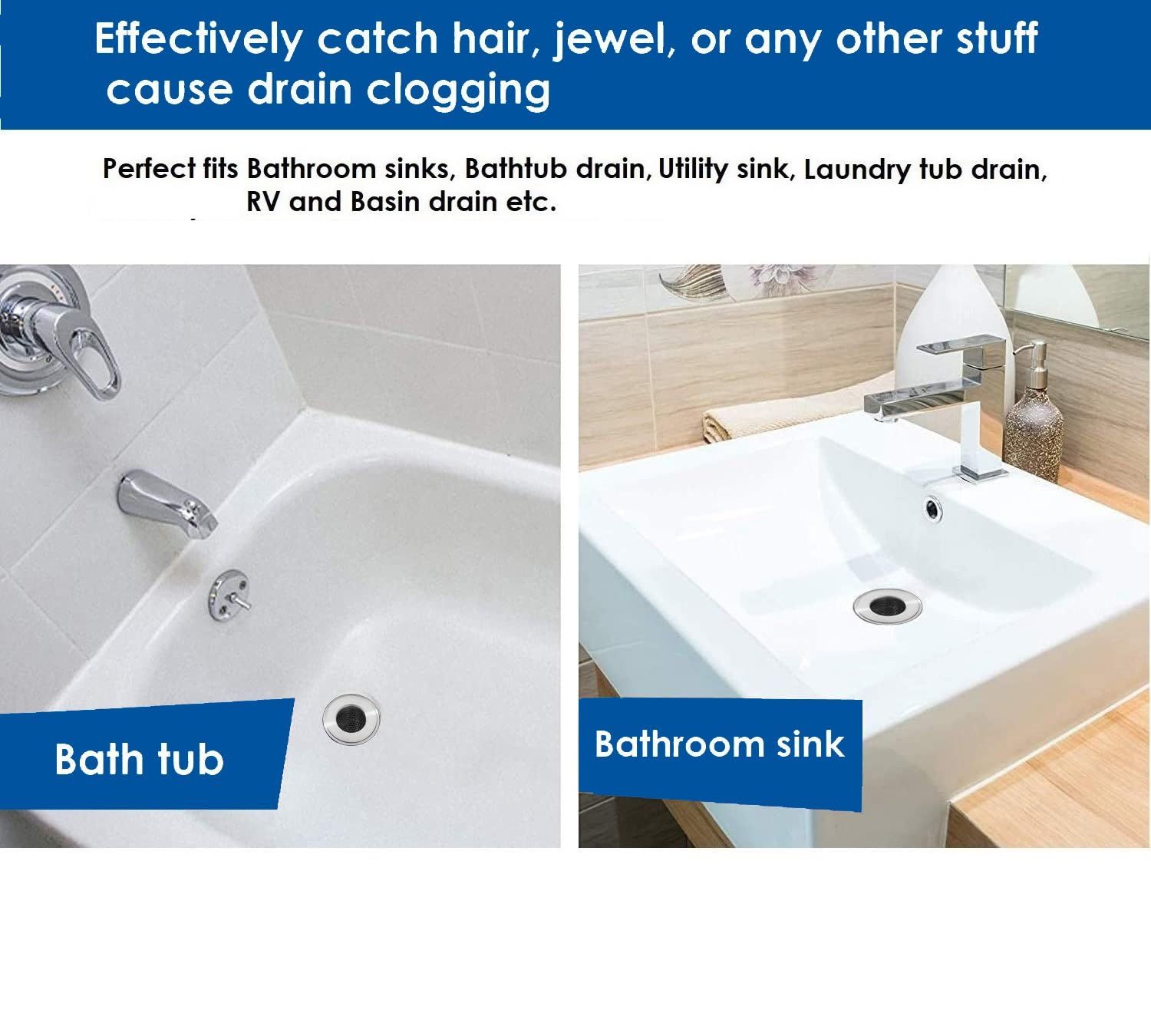 3PC Bathtub Drain Cover, Bathroom Sink Strainer, Drain Hair Catcher for view 3