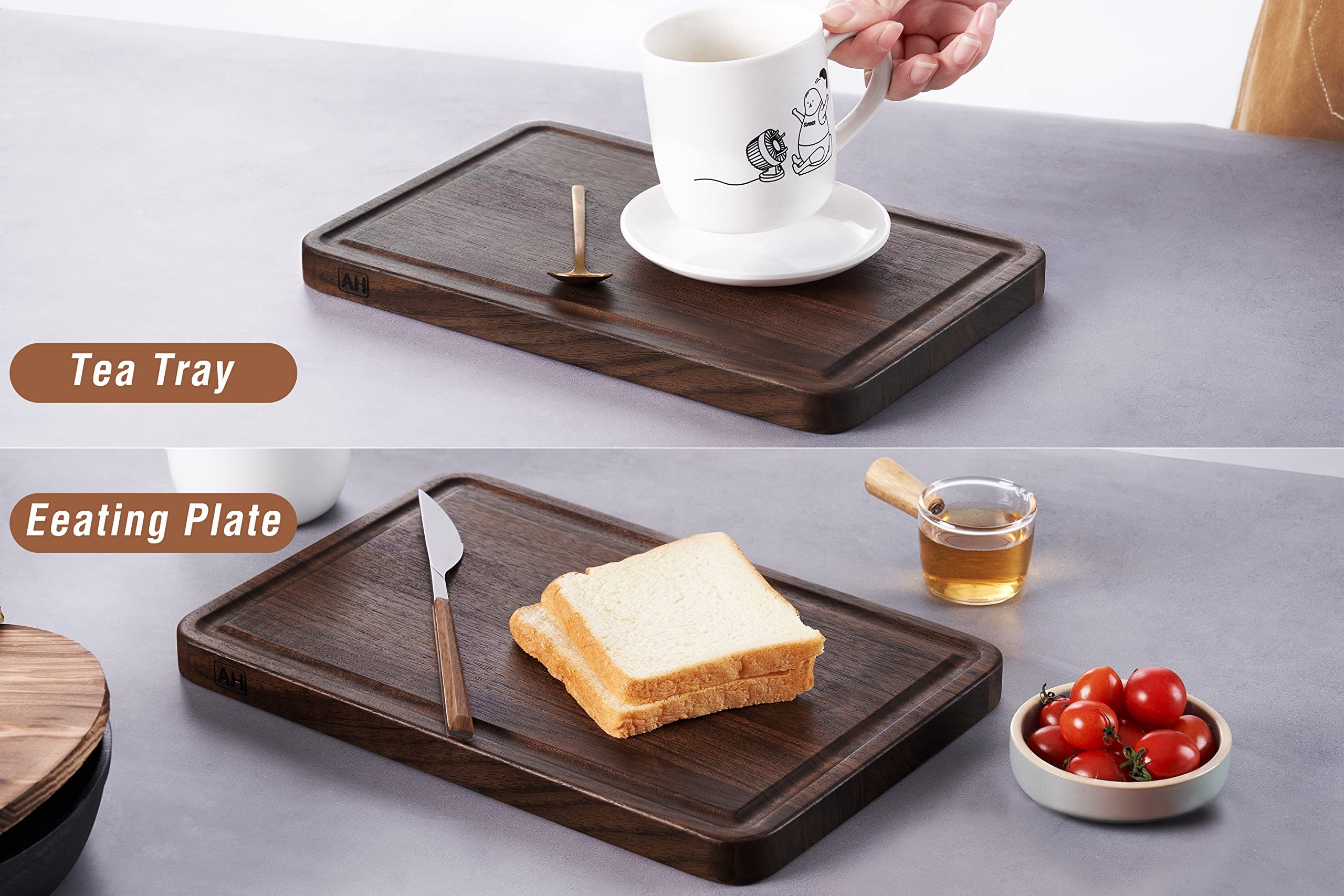Small Walnut Wood Cutting Board for Kitchen with Juice Groove Handles Non-slip view 2