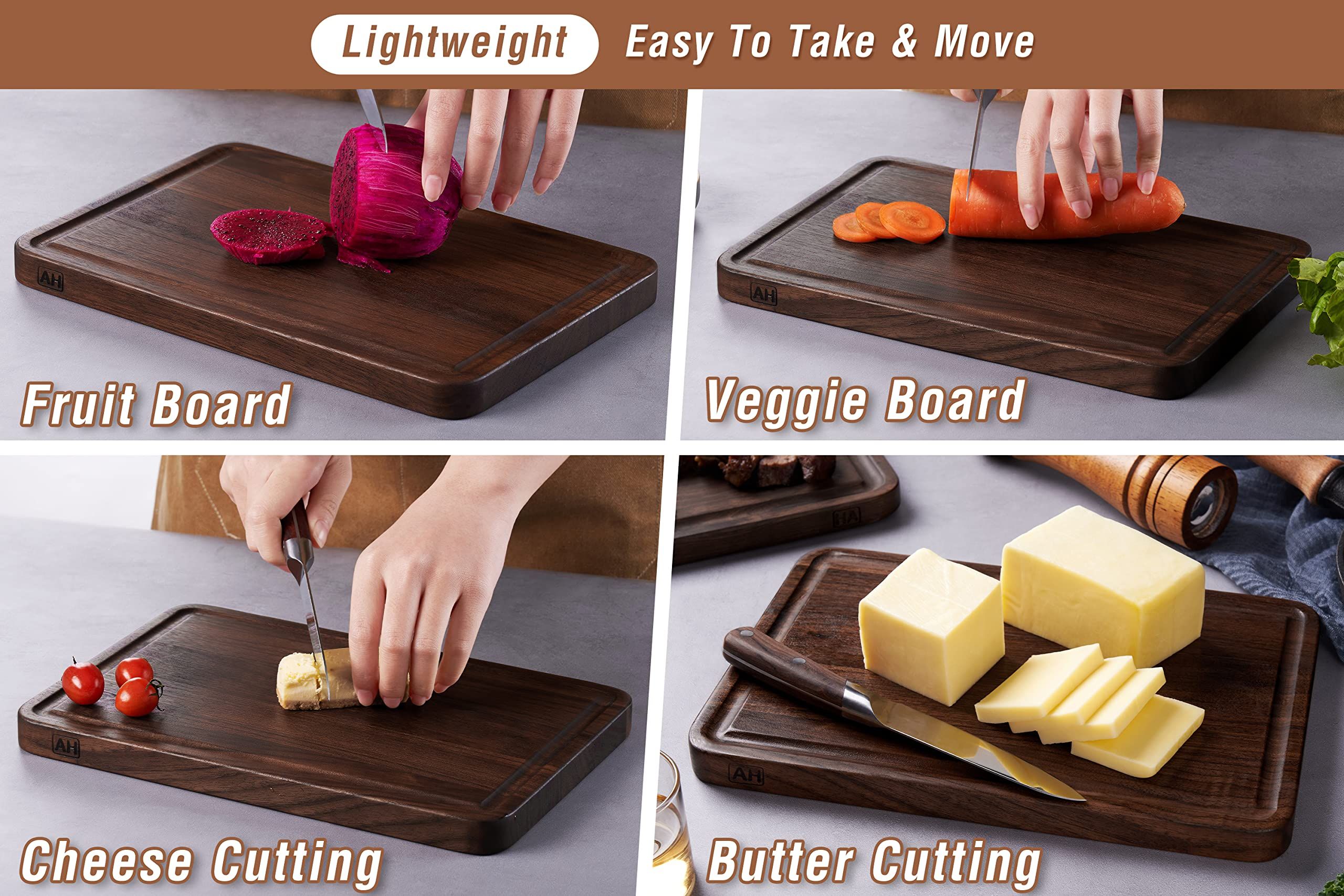 Small Walnut Wood Cutting Board for Kitchen with Juice Groove Handles Non-slip view 3