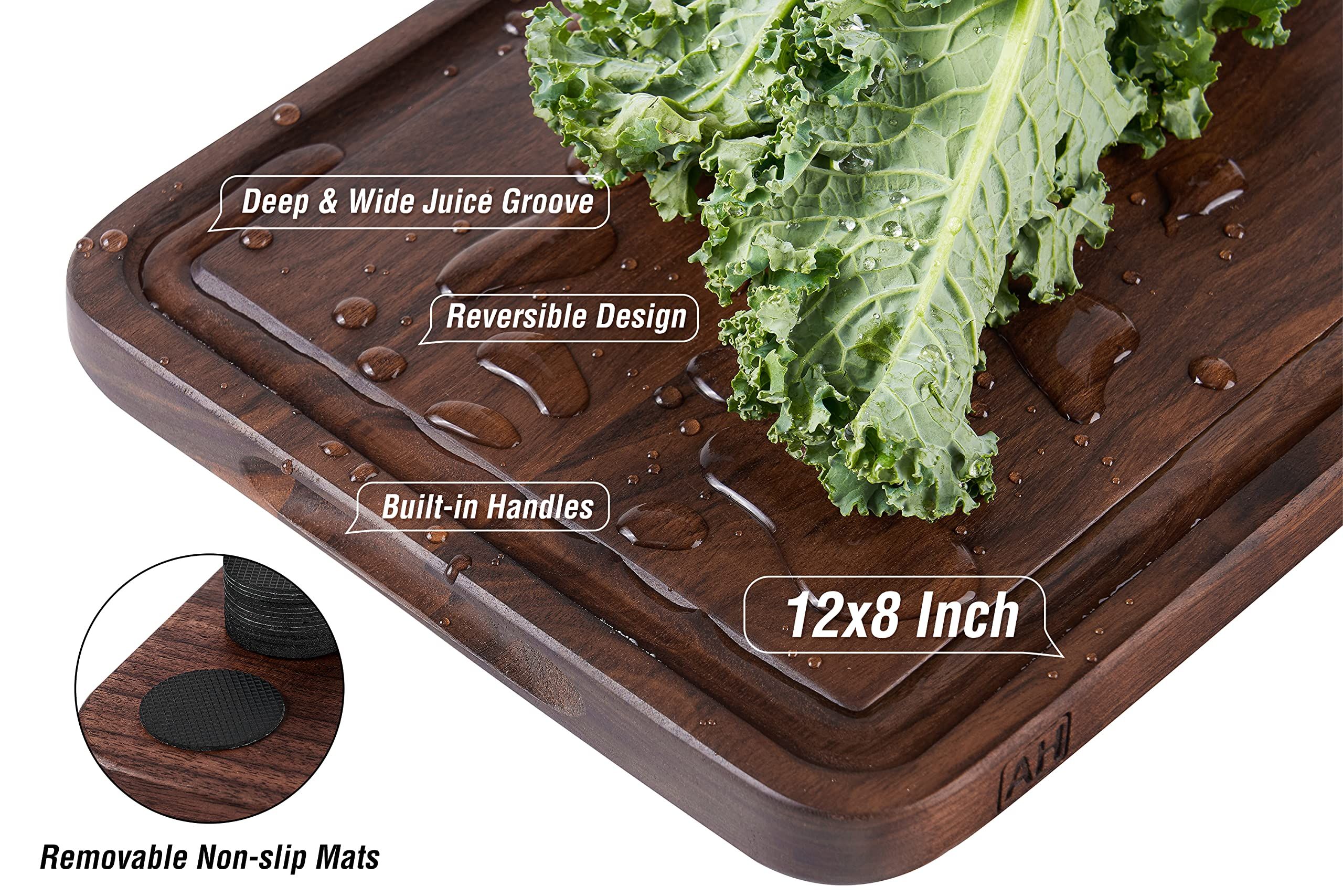 Small Walnut Wood Cutting Board for Kitchen with Juice Groove Handles Non-slip view 5