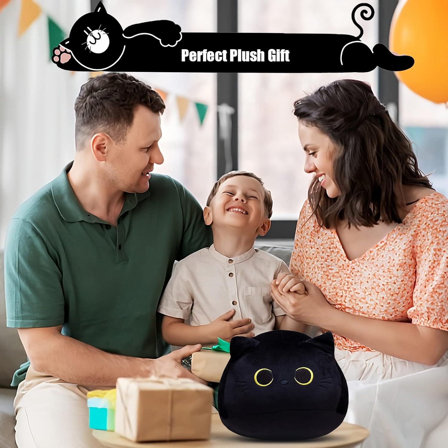 Black Cat Plush Toys, Soft Cat Pillow Squishy Plushies,Cat Stuffed Animals view 5