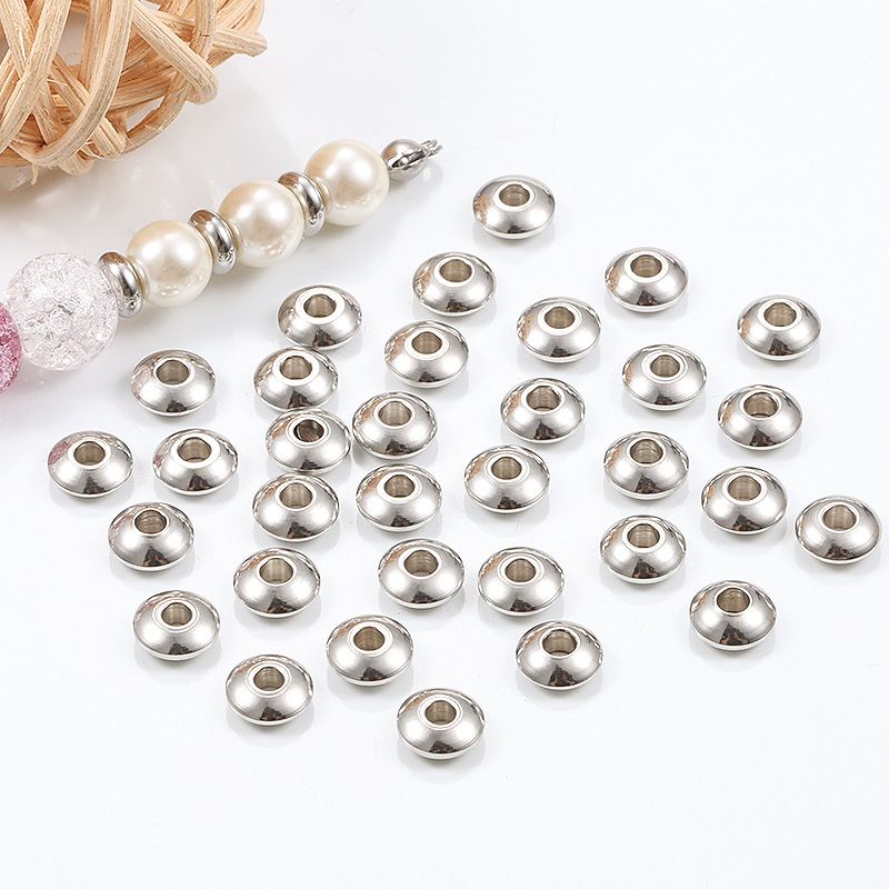 Spacer Beads, Flat Round Slice Beads Disc Beads Metal Large Hole Beads 100pcs view 2