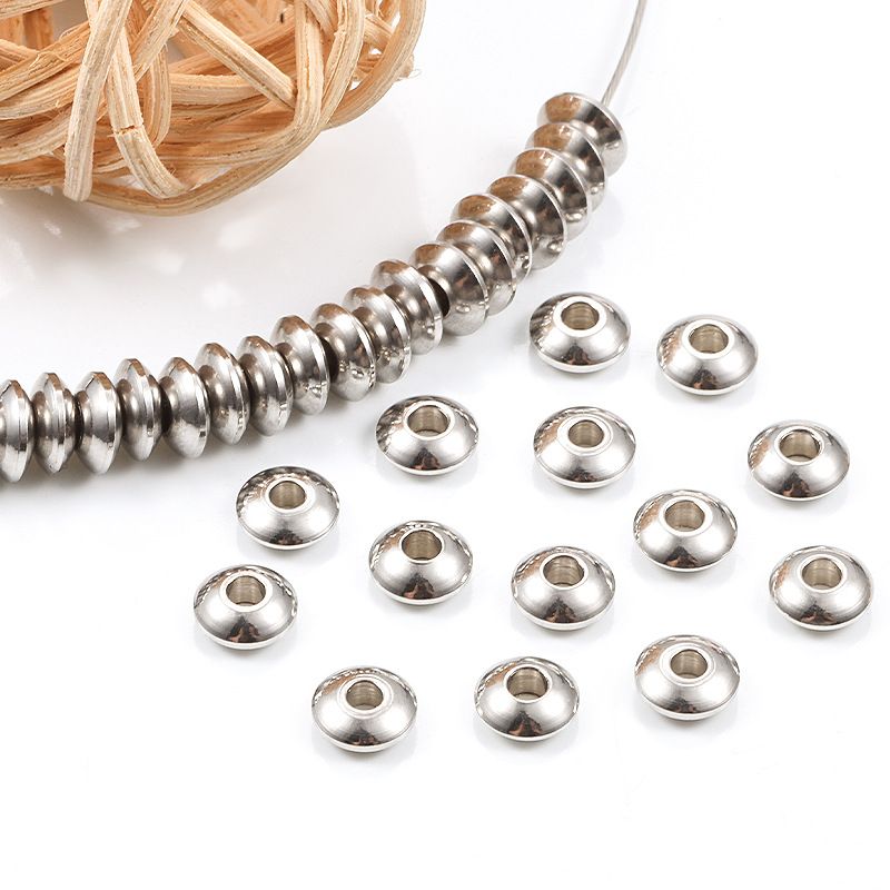 Spacer Beads, Flat Round Slice Beads Disc Beads Metal Large Hole Beads 100pcs view 3