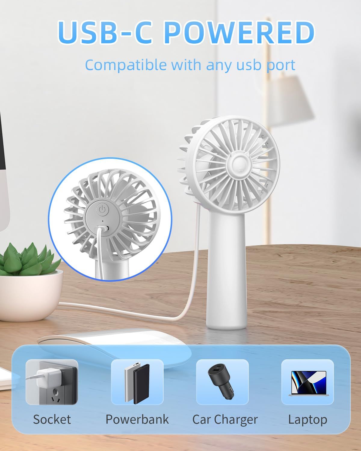 Mini Handheld Fan, Small Portable Fan USB Rechargeable, 3 Speeds, Personal Fan view 5