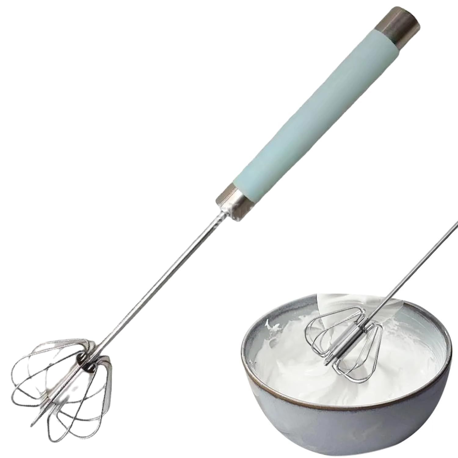 Stainless Steel Semi-automatic Egg Whisk - 1PCS Hand Push Rotary Whisk Blender view 5