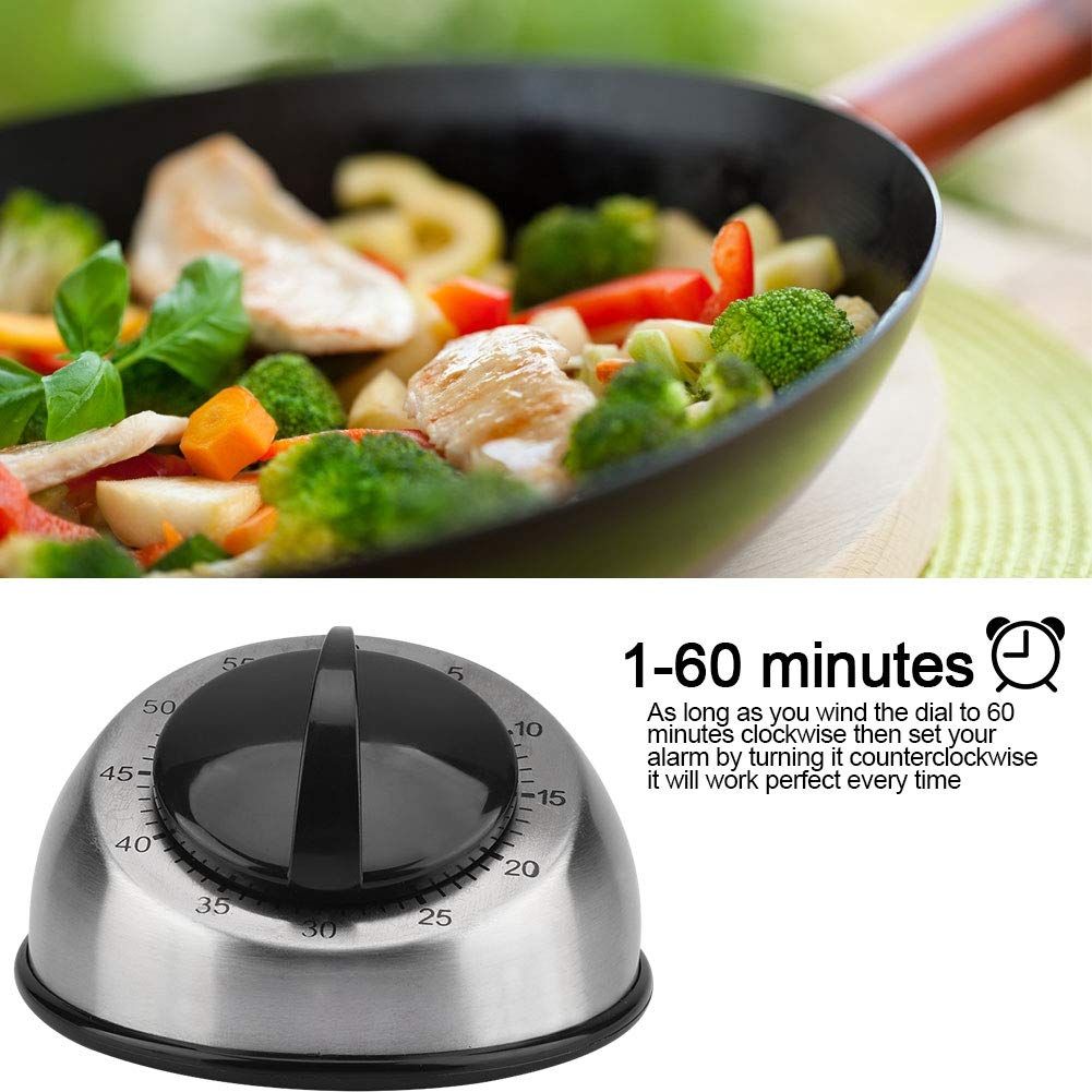 Kitchen Timer, 60 Minutes Mechanical Kitchen Timers Stainless Steel Wind Up view 2