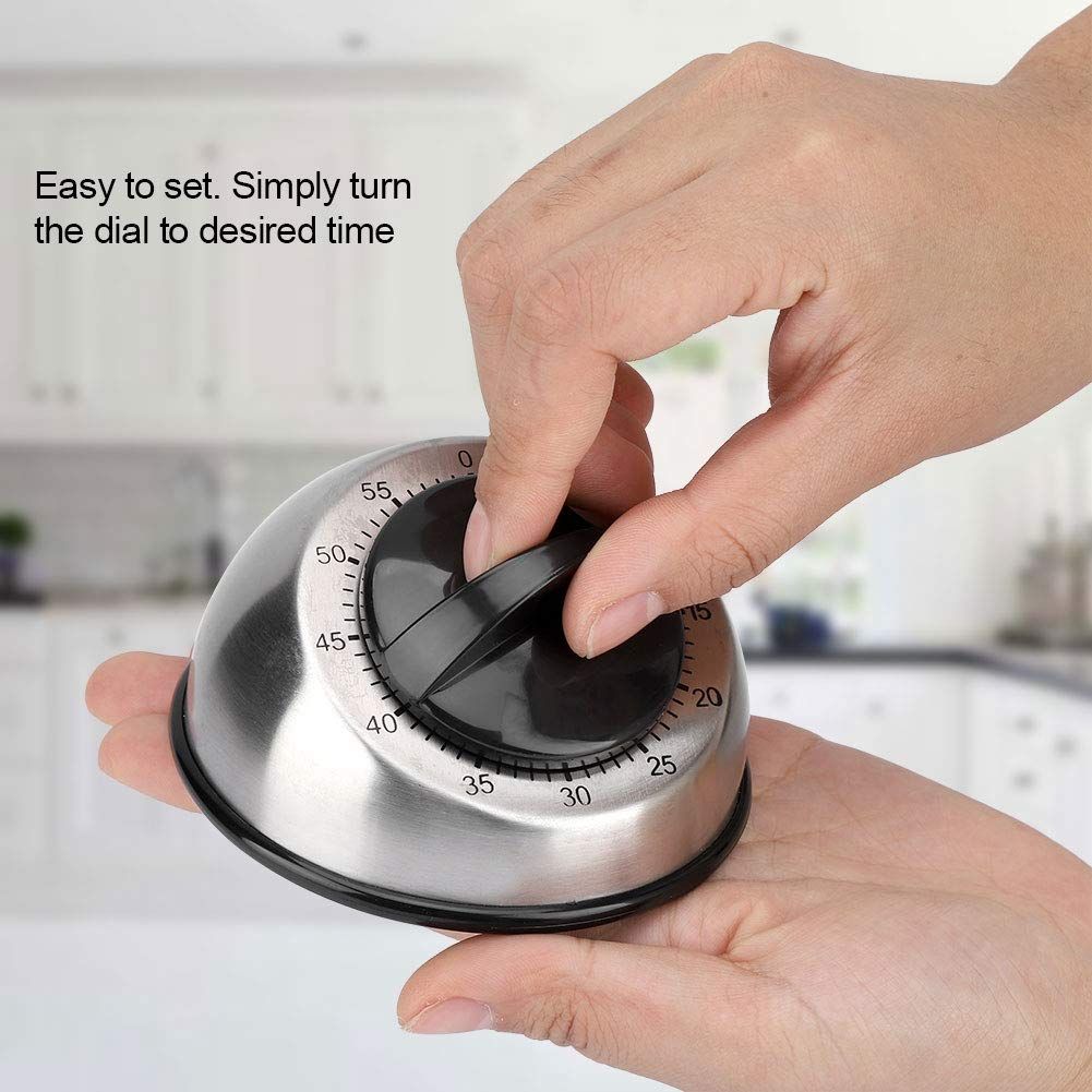 Kitchen Timer, 60 Minutes Mechanical Kitchen Timers Stainless Steel Wind Up view 3