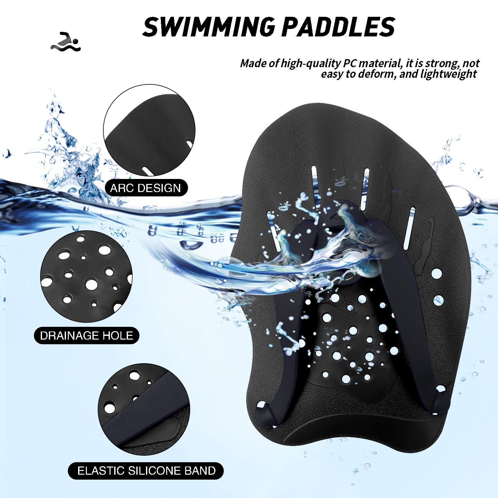 Swim Paddles for Lap Swimming - Swim Hand Paddles with Adjustable Straps view 2