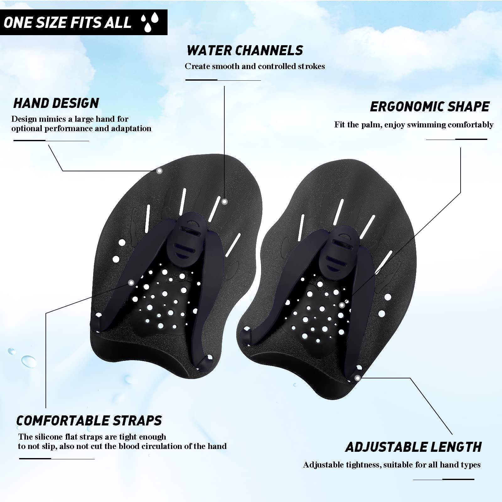 Swim Paddles for Lap Swimming - Swim Hand Paddles with Adjustable Straps view 3