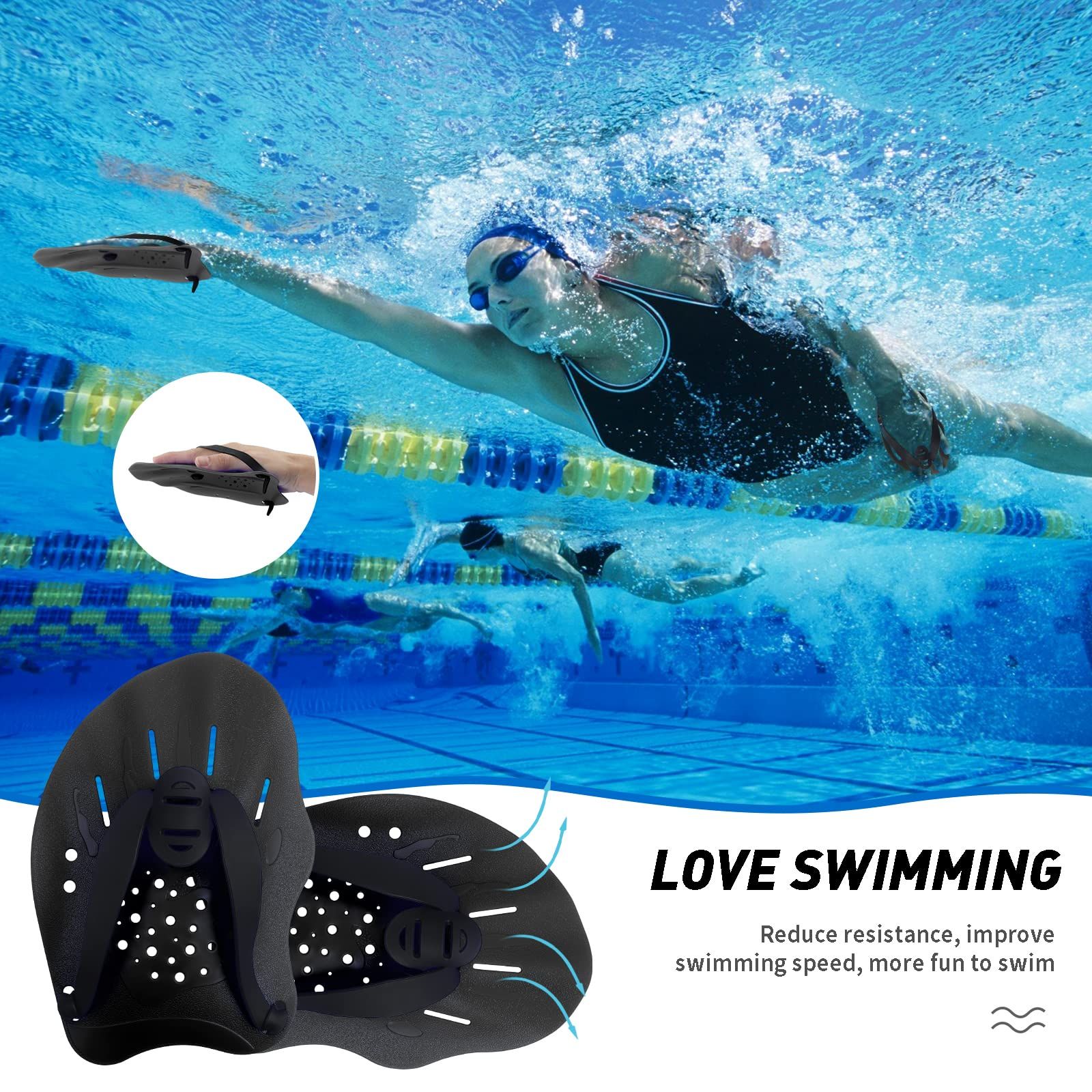 Swim Paddles for Lap Swimming - Swim Hand Paddles with Adjustable Straps view 5