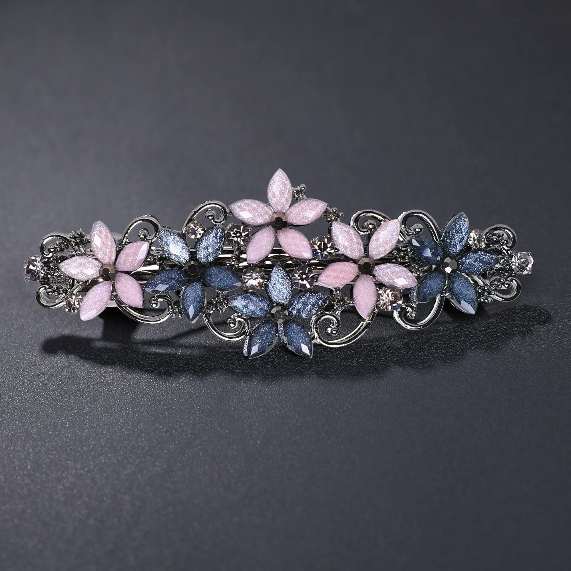 Flower Rhinestone Hair Barrettes for Women Fine Hair Glitter Sparkle Fancy view 2