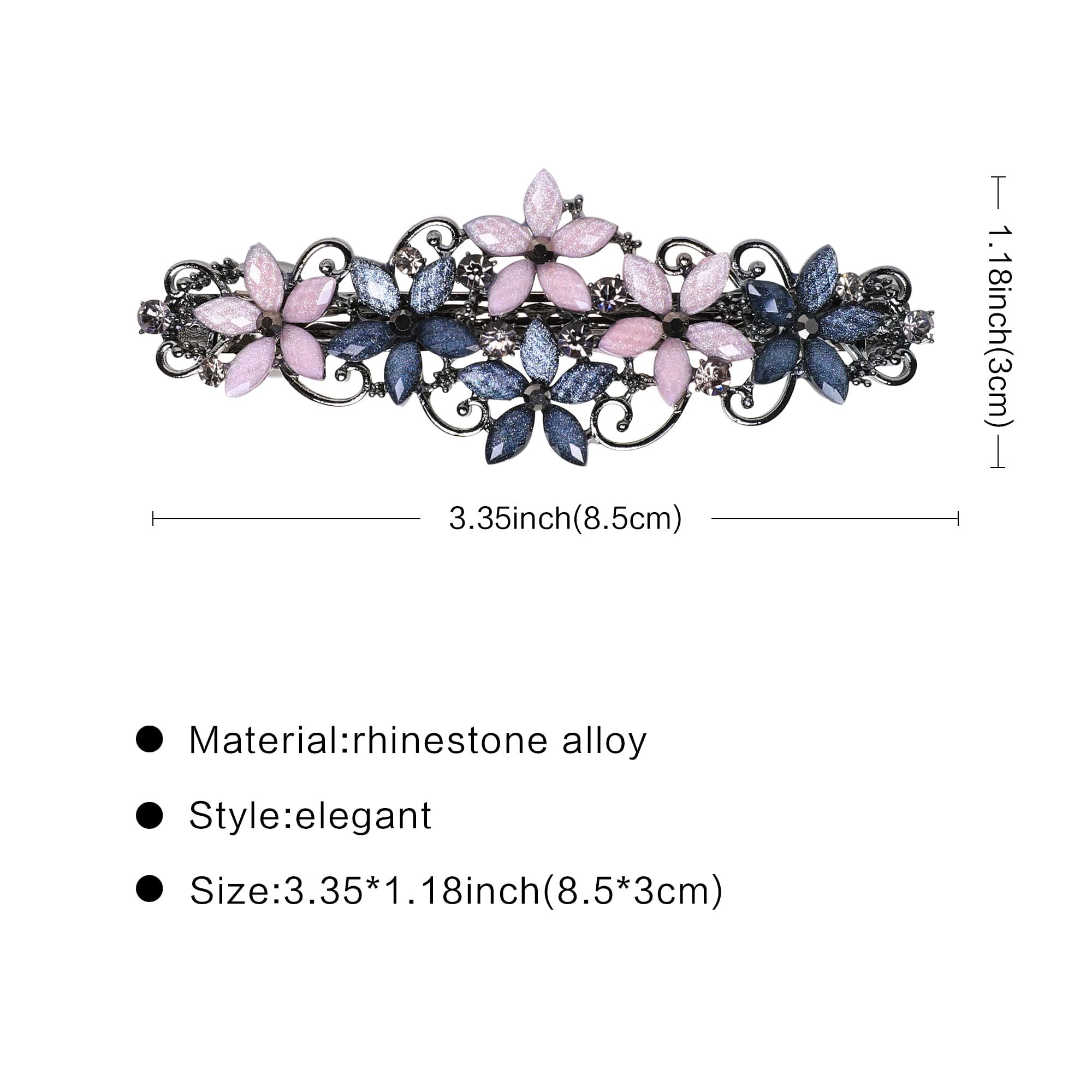 Flower Rhinestone Hair Barrettes for Women Fine Hair Glitter Sparkle Fancy view 3
