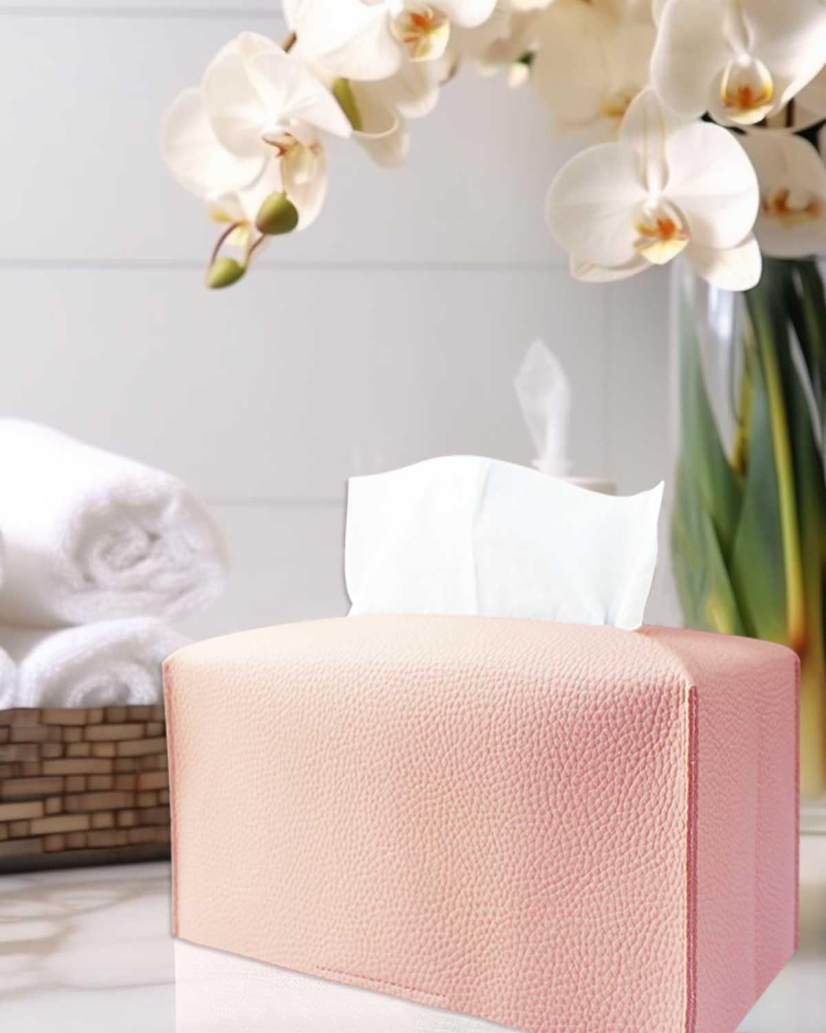 Rectangle Tissue Box Cover Pink - Normal Size Leather Rectangular Faux Leather view 5