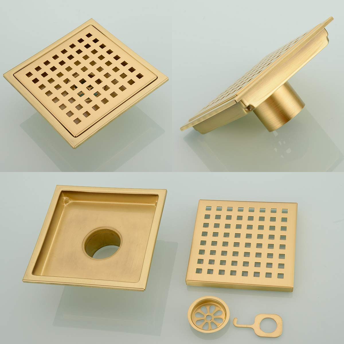 4-inch SUS304 Stainless Steel Square Shower Floor Drain with Tile Insert Grate view 3
