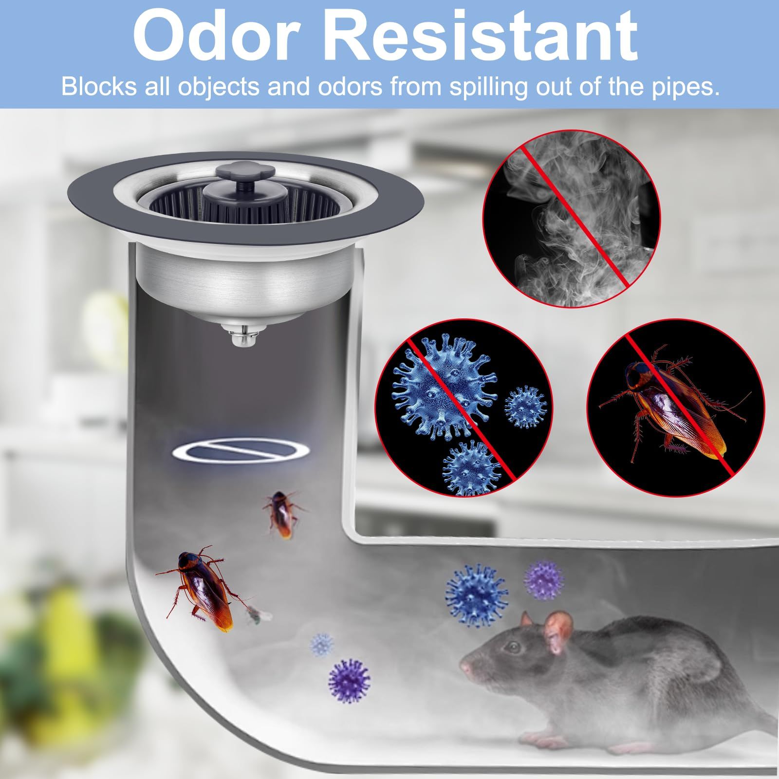 Upgraded 3 in 1 Sink Drain Strainer Stopper 304 Stainless Sink Stopper view 3