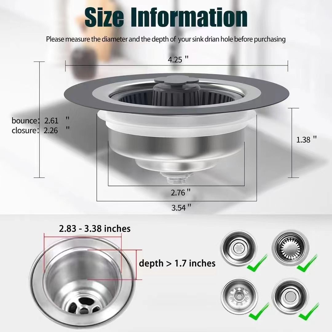 Upgraded 3 in 1 Sink Drain Strainer Stopper 304 Stainless Sink Stopper view 5