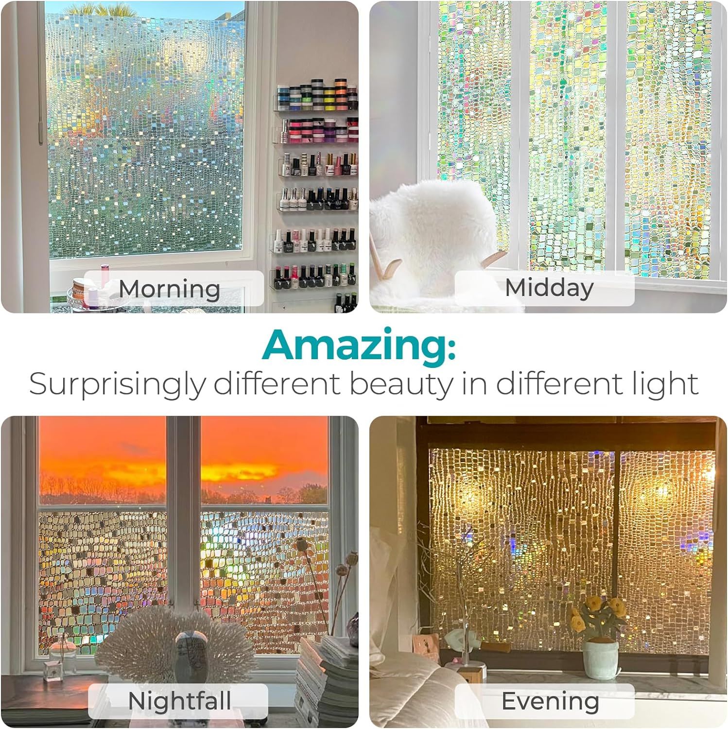 Stained Film 3D Rainbow Prism Sun Catchers Peel and Stick Decorative Window view 5