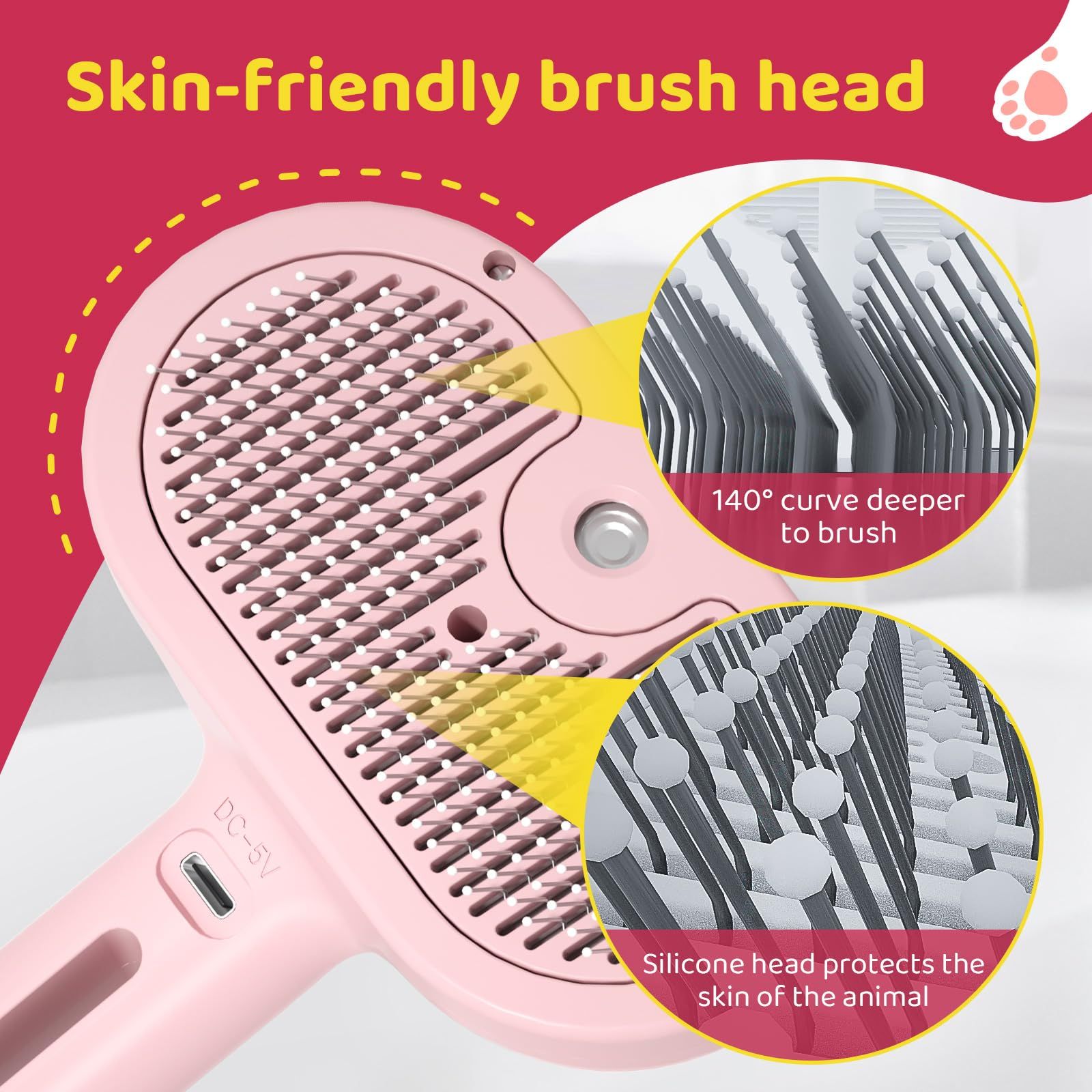Cat Steam Brush Cat Hair Brush for Shedding Cat Grooming Steamy Brush with view 5