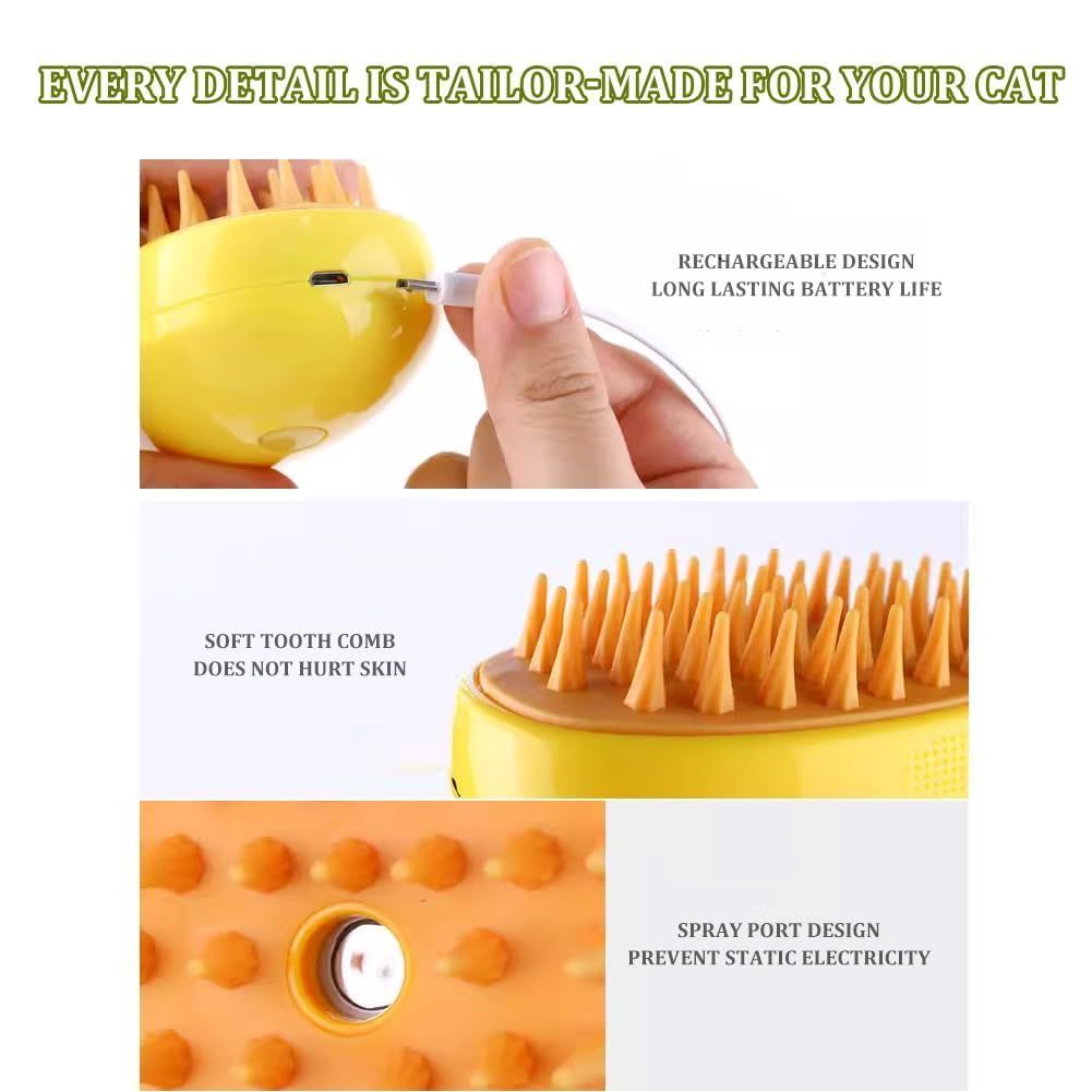 Cat Steam Brush,Cat Dog Pet Spray Massaging Comb One Button Spray, Flyaway view 2