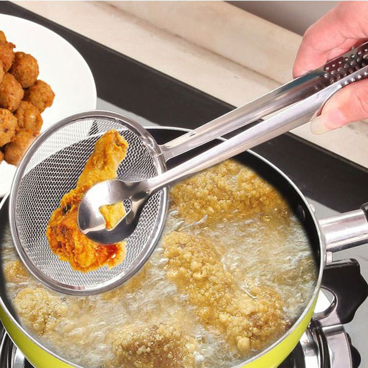 Multi-Functional Stainless Steel Kitchen Tongs with Built-in Strainer Spoon view 2