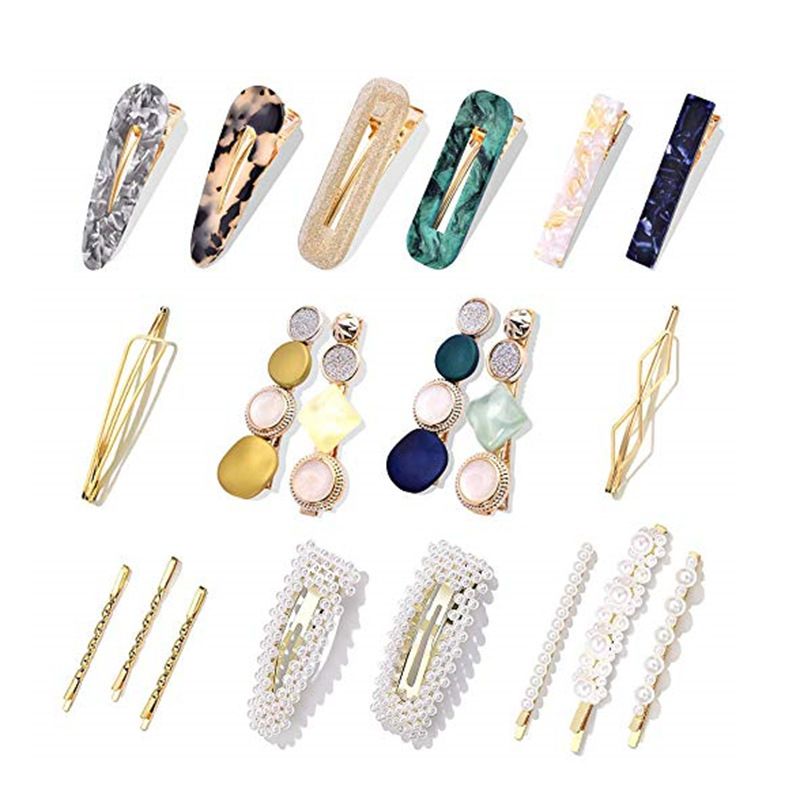 20PCS Pearl Hair Clip Acrylic Resin Hair Clip Fashionable Geometry Crocodile — image 1