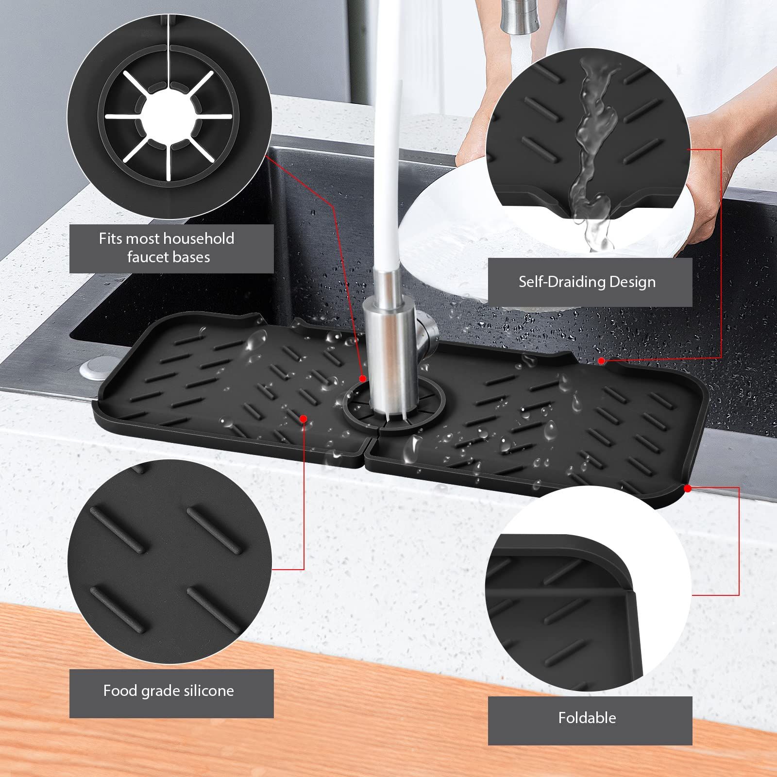 Kitchen Faucet Sink Splash Guard Silicone Sink Splash Guard Sink Draining Pad view 5
