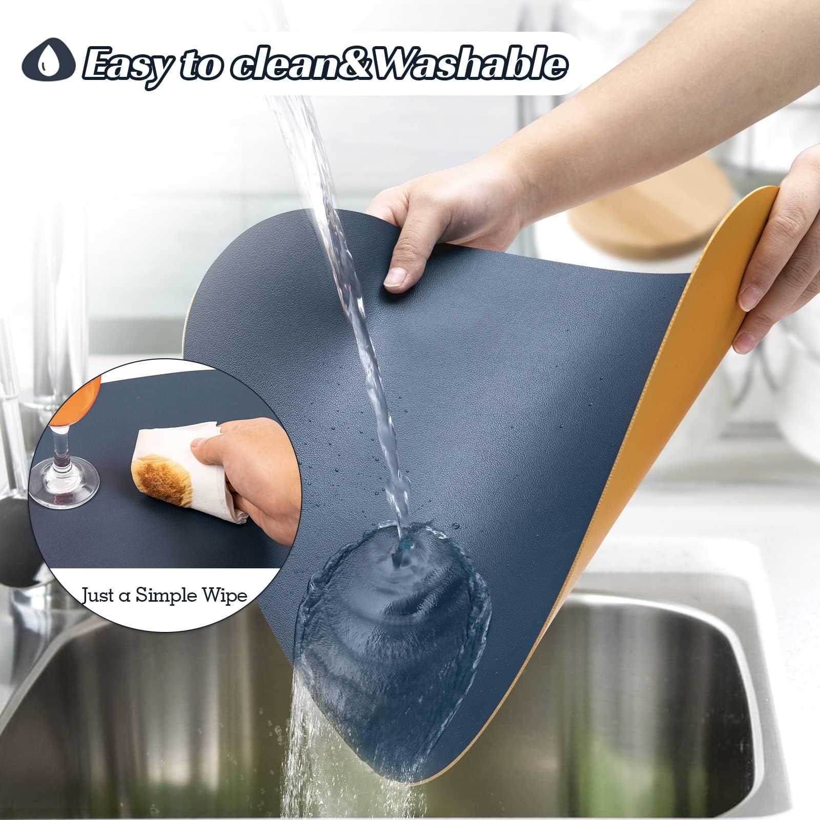 Oval Placemats Set of ,Dual Sided Faux Leather Placemats and Coasters,Wipeable view 3