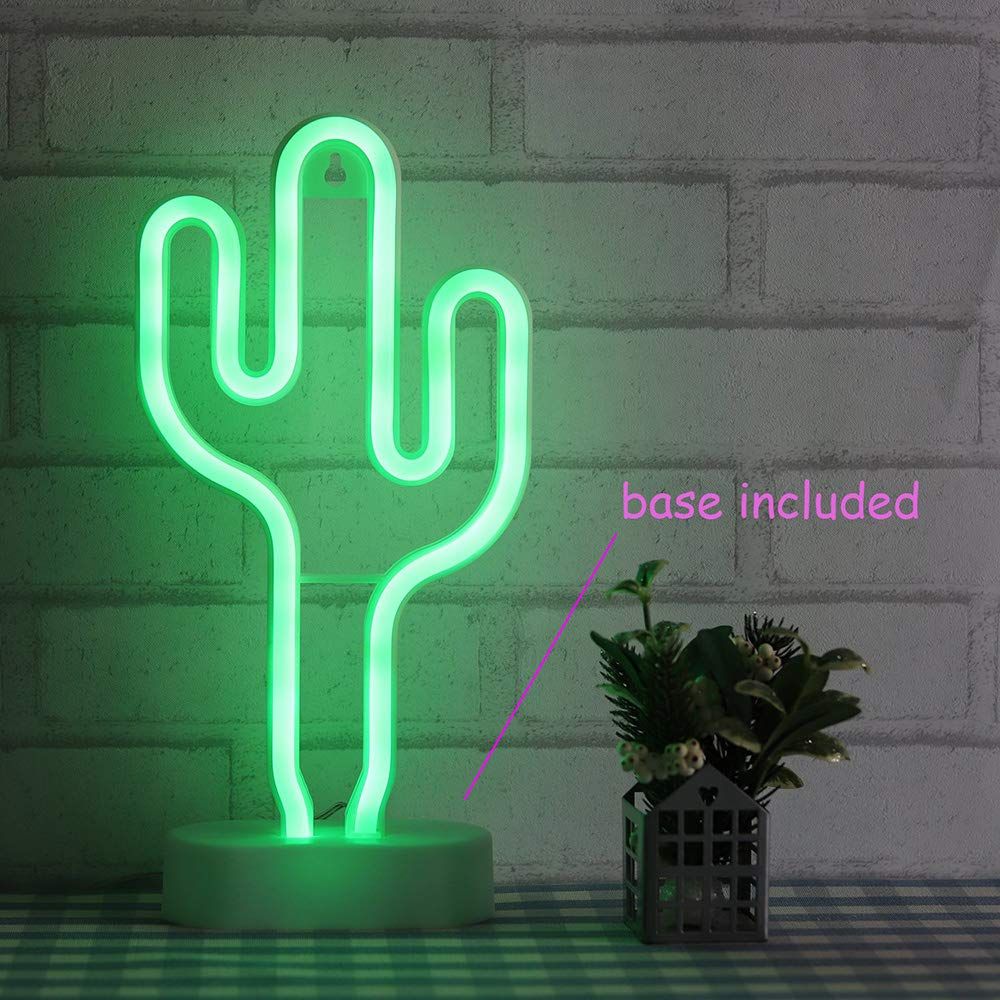 Green Cactus Neon Light Signs Cactus Neon Lights Night Lights with Pedestal view 2