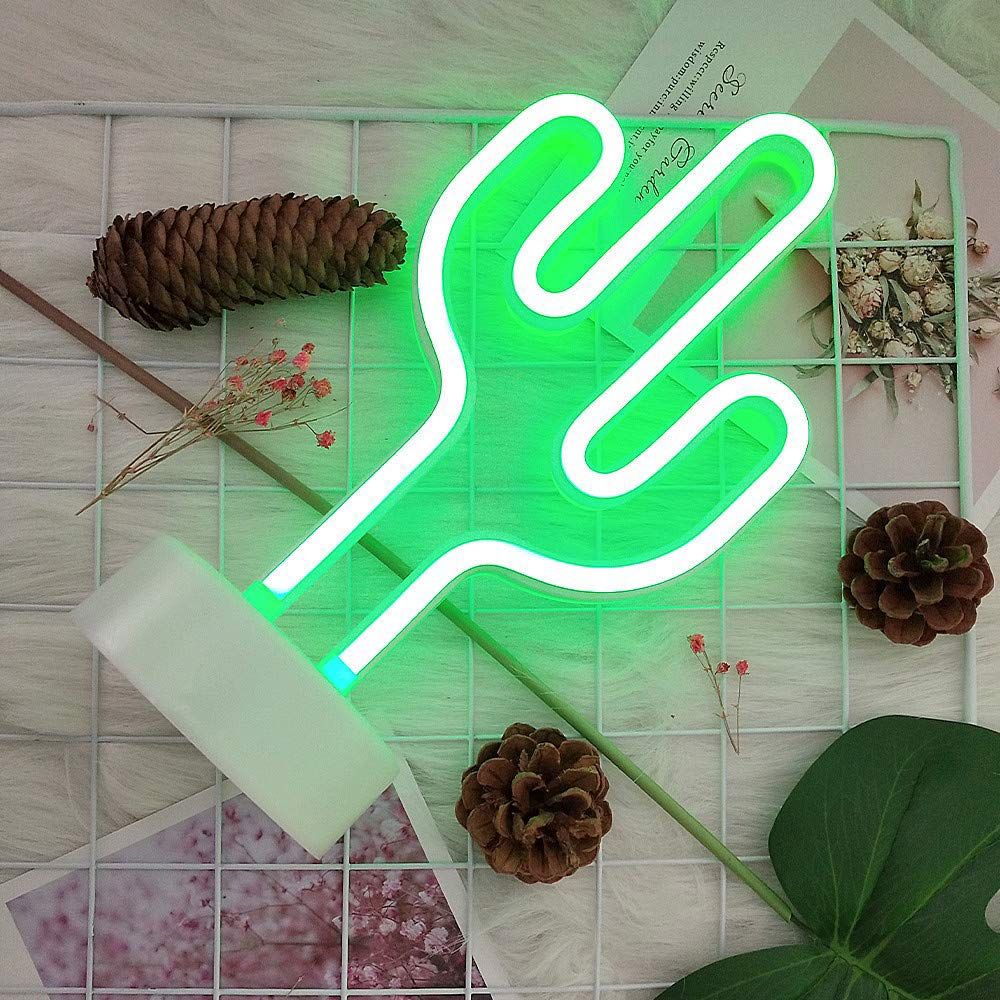 Green Cactus Neon Light Signs Cactus Neon Lights Night Lights with Pedestal view 3
