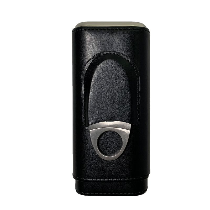 3-Finger Leather Cigar Case with Cutter Cedar Wood Lined Cigar Humidor view 2