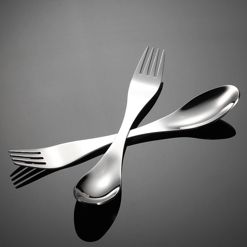 2pcs Stainless Steel Double- ended Multifunction Fork Spoon Flatware for view 5
