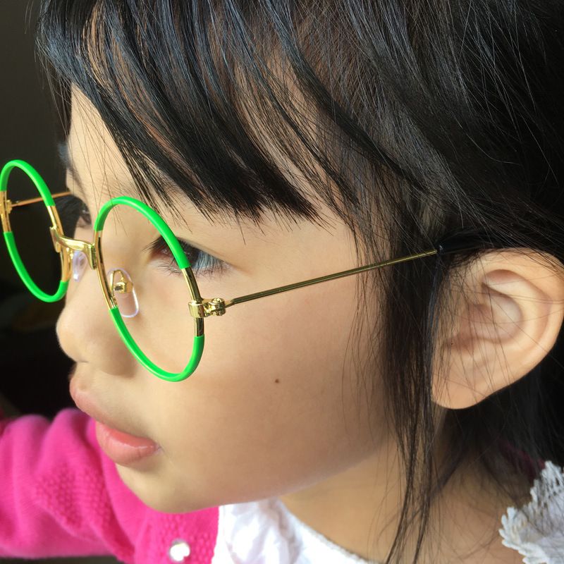Green Glasses Round Metal No Lens Costume AccessoriesLight Glasses for Woman Man view 3