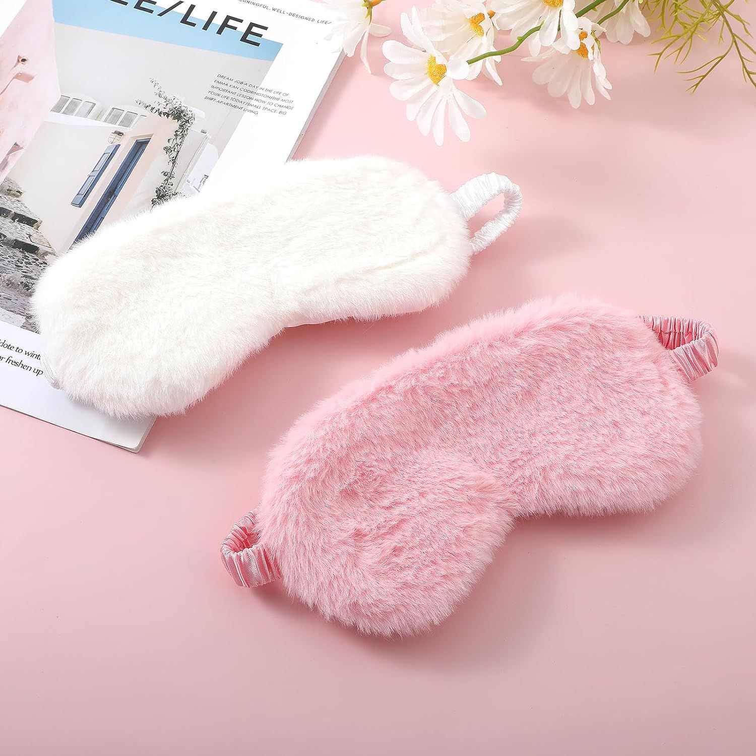 2 Pcs Plush Eye Mask Soft Sleeping Blindfold Eye Cover Comfortable Faux Fur view 2