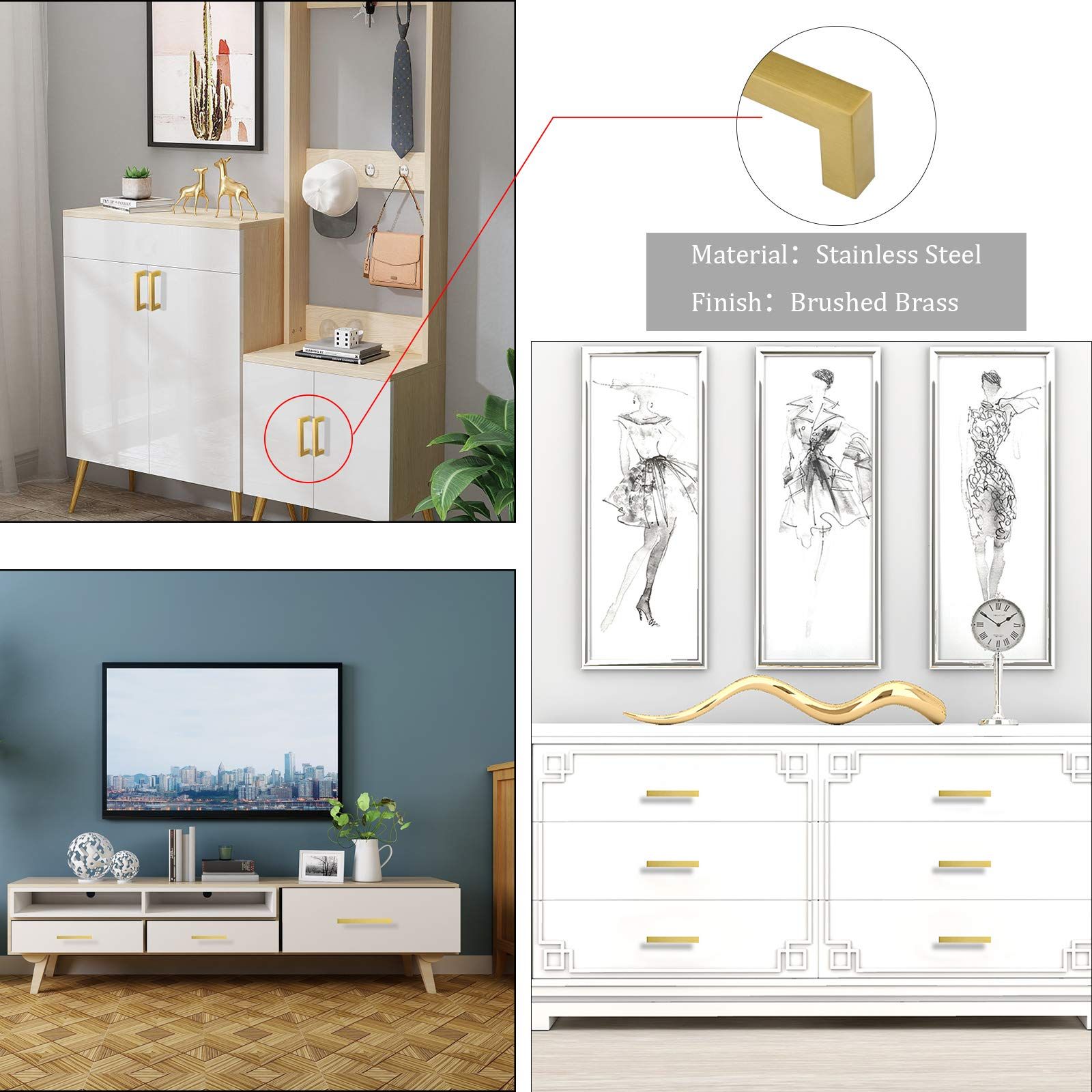 2 Pack Gold Cabinet Pulls Brushed Brass Cabinet Pulls Kitchen Cabinet Handles view 5