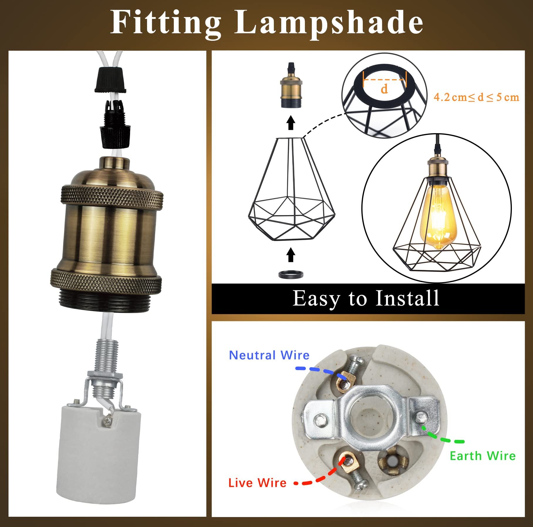 E27 Vintage Lamp Socket, Pendant Lamp Holder, Light Sockets Replacement view 2