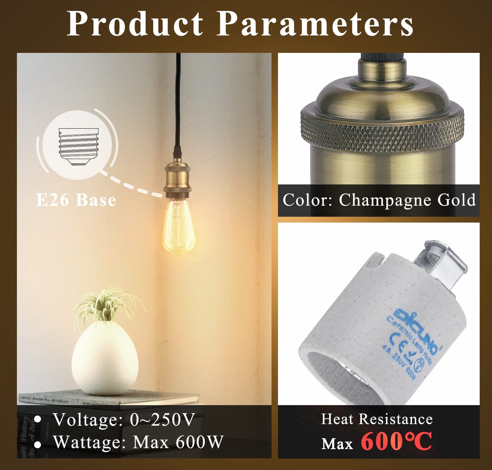 E27 Vintage Lamp Socket, Pendant Lamp Holder, Light Sockets Replacement view 3