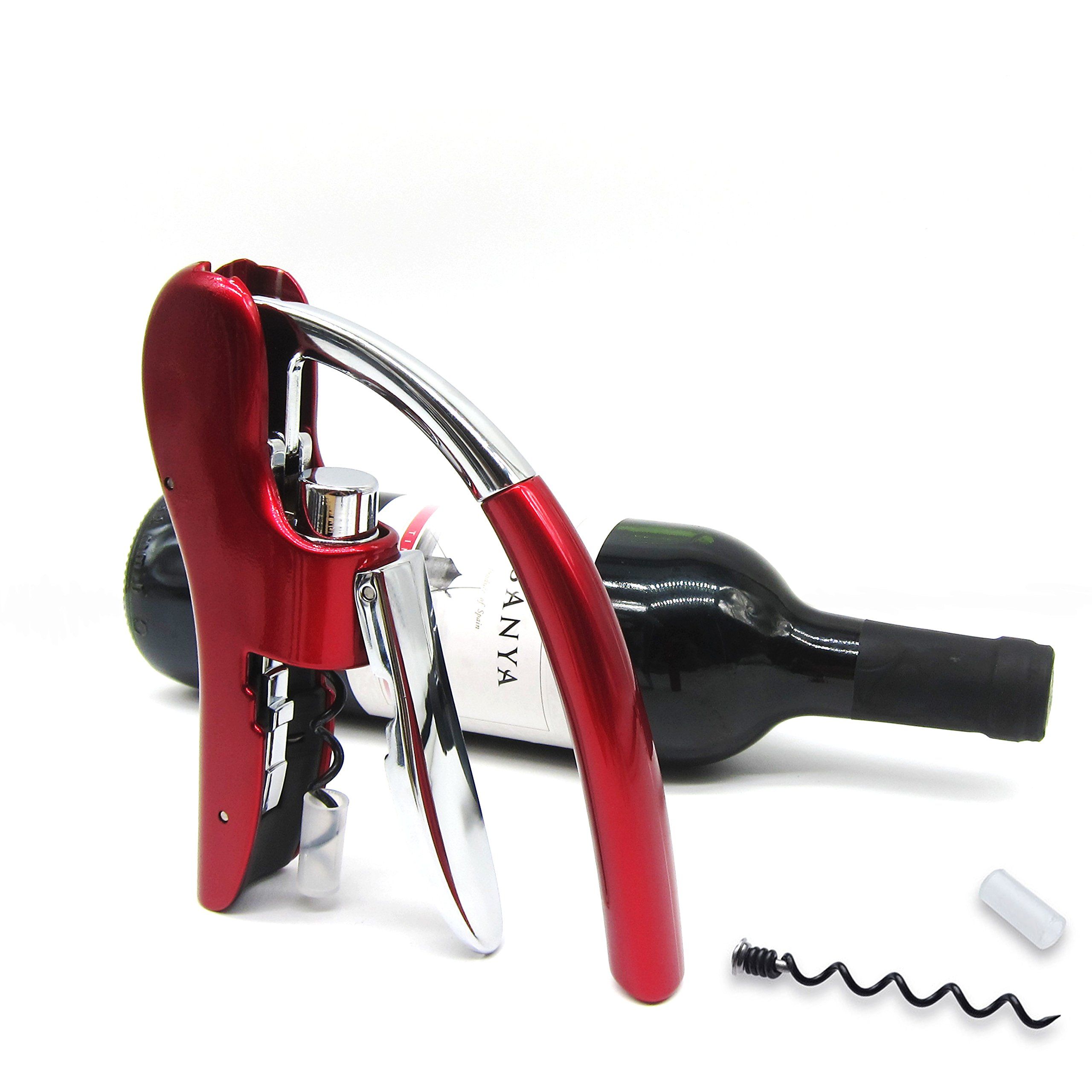 Wine Bottle Opener, Vertical Lever Corkscrew with Built in Foil Cutter Design view 4