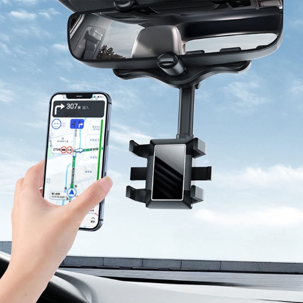 360°Rotatable and Retractable Car Phone Holder Mount Car Rearview Mirror Bracket view 3