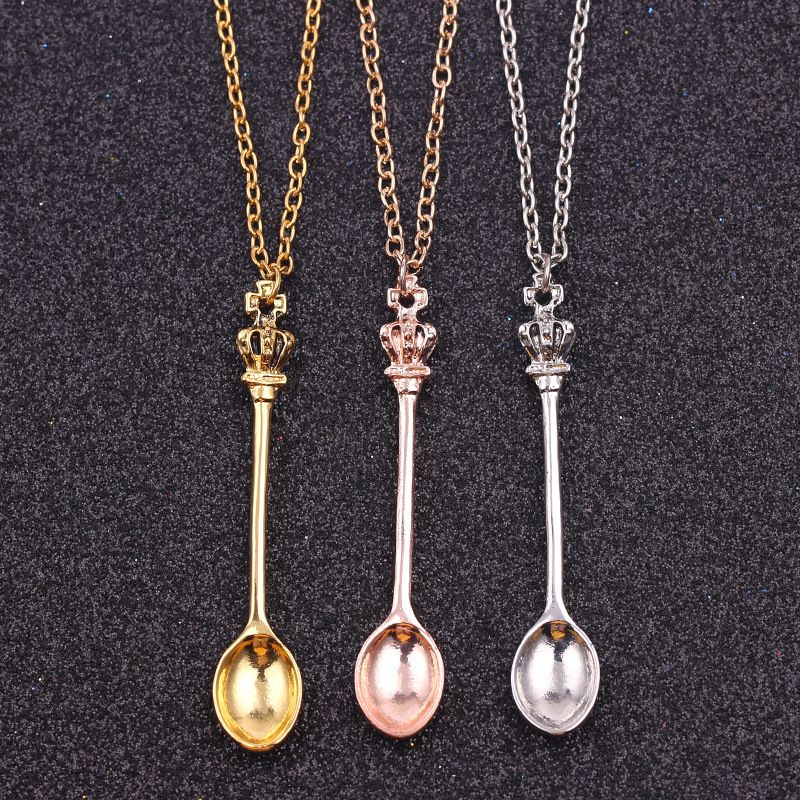 3PCS ，Spoon Necklace Teaspoon Pendant Necklace Crown Teaspoon Mini Spoon for view 4