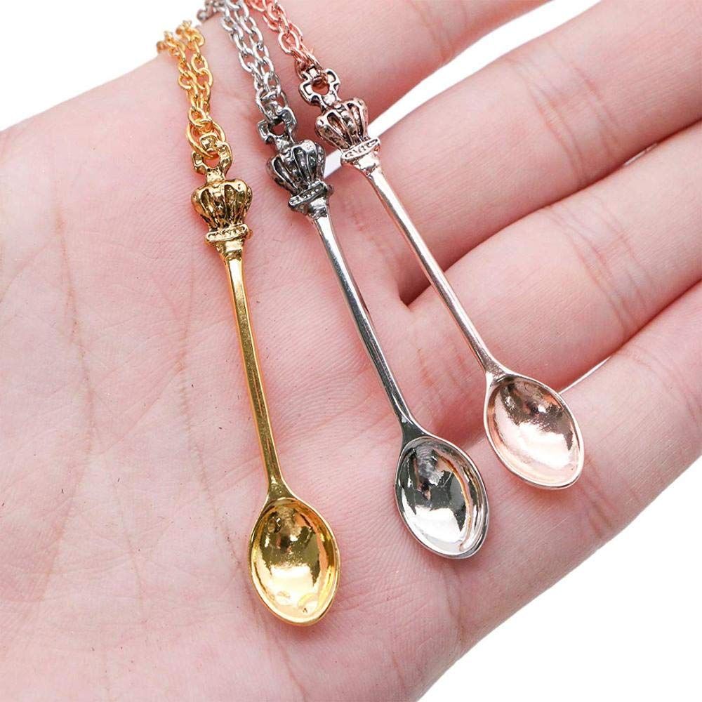 3PCS ，Spoon Necklace Teaspoon Pendant Necklace Crown Teaspoon Mini Spoon for view 5