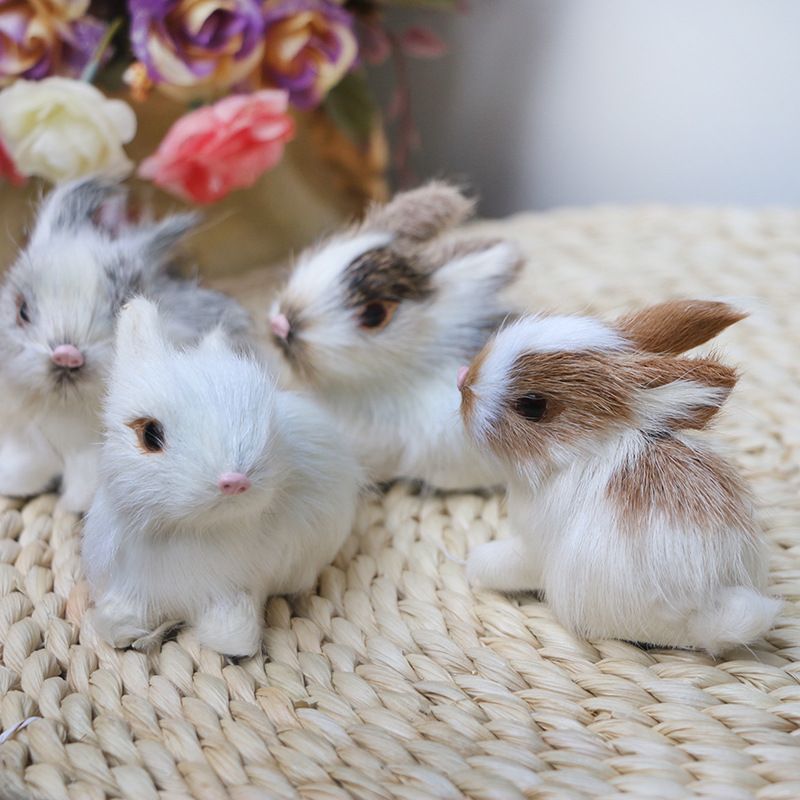 4PCS Mini Realistic Cute Plush Rabbits Lifelike Animal Easter Bunny Simulation view 3