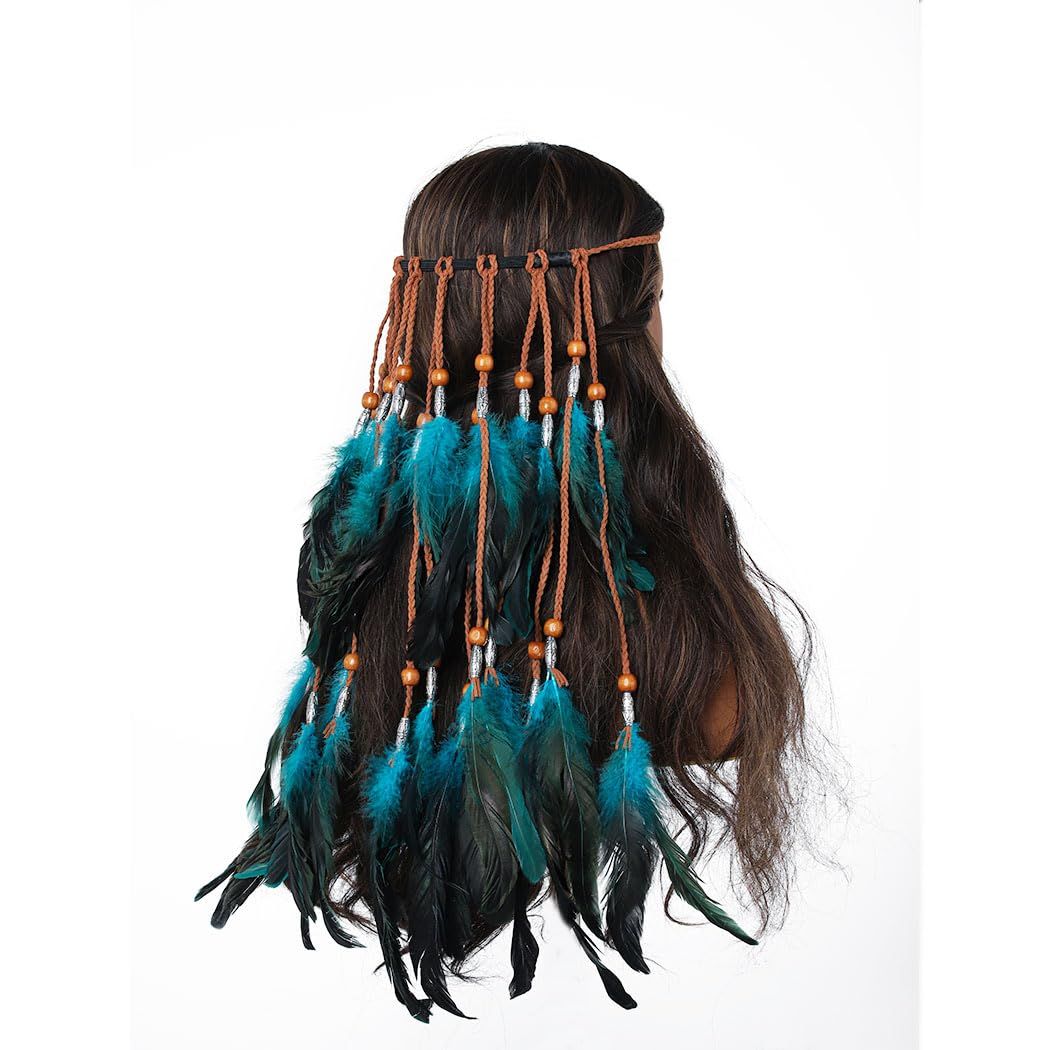 Bohemian Feather Headband Gypsy Indian Headdress Elastic Hippie Feather view 2