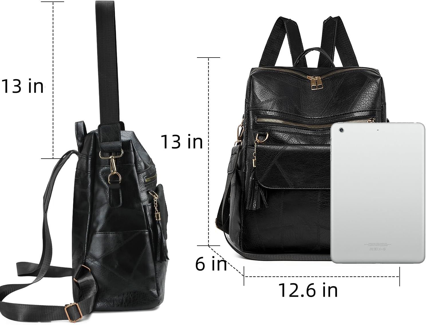 Black Backpack Purse for Women Fashion Multipurpose Design Convertible Satchel view 3