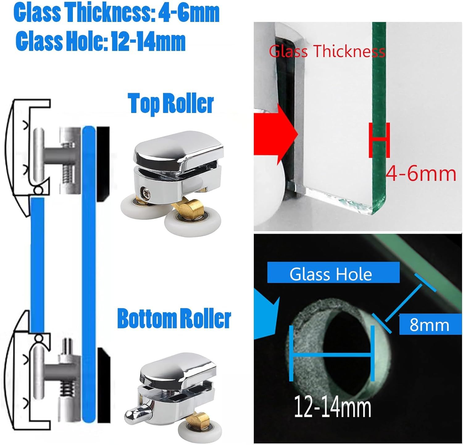 4PCS Shower Door Rollers 23mm Sliding Shower Doors Wheels view 2