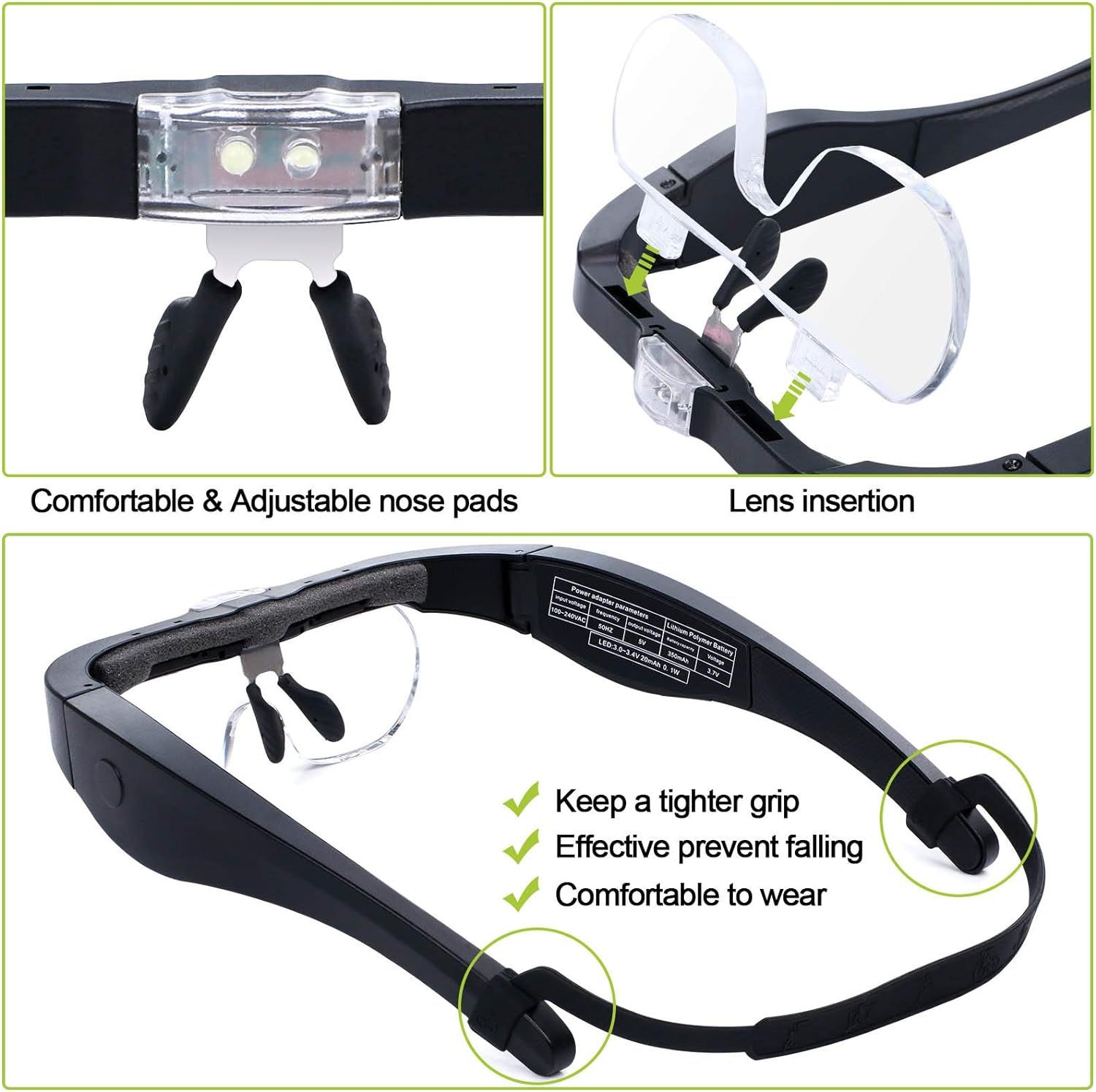 Headband Magnifier Rechargeable Magnifying Glass with LED Light Hands view 3