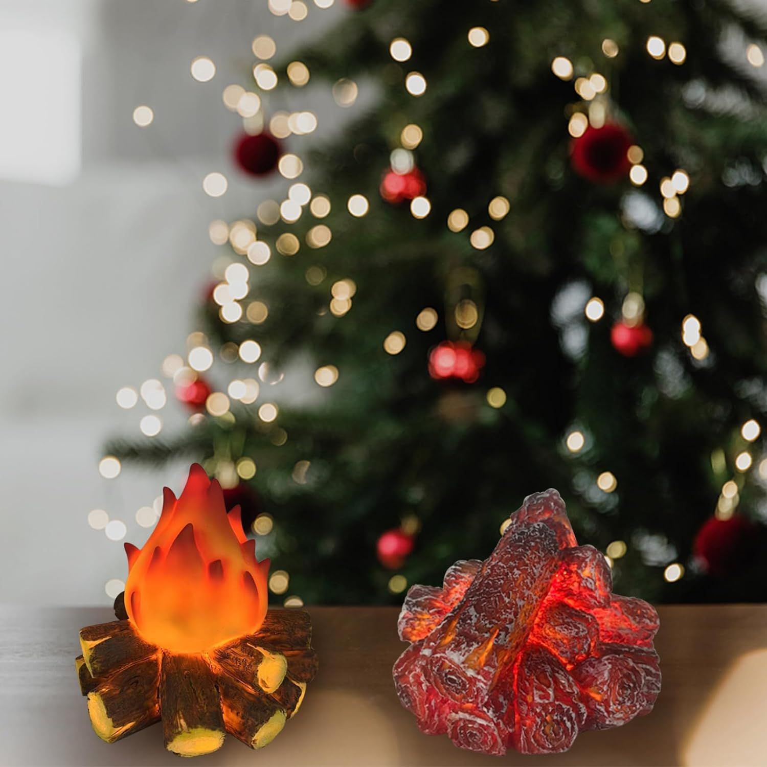 Fake Campfire,3D Faux Fireplace Logs Realistic Battery Powered Flameless Fake view 2