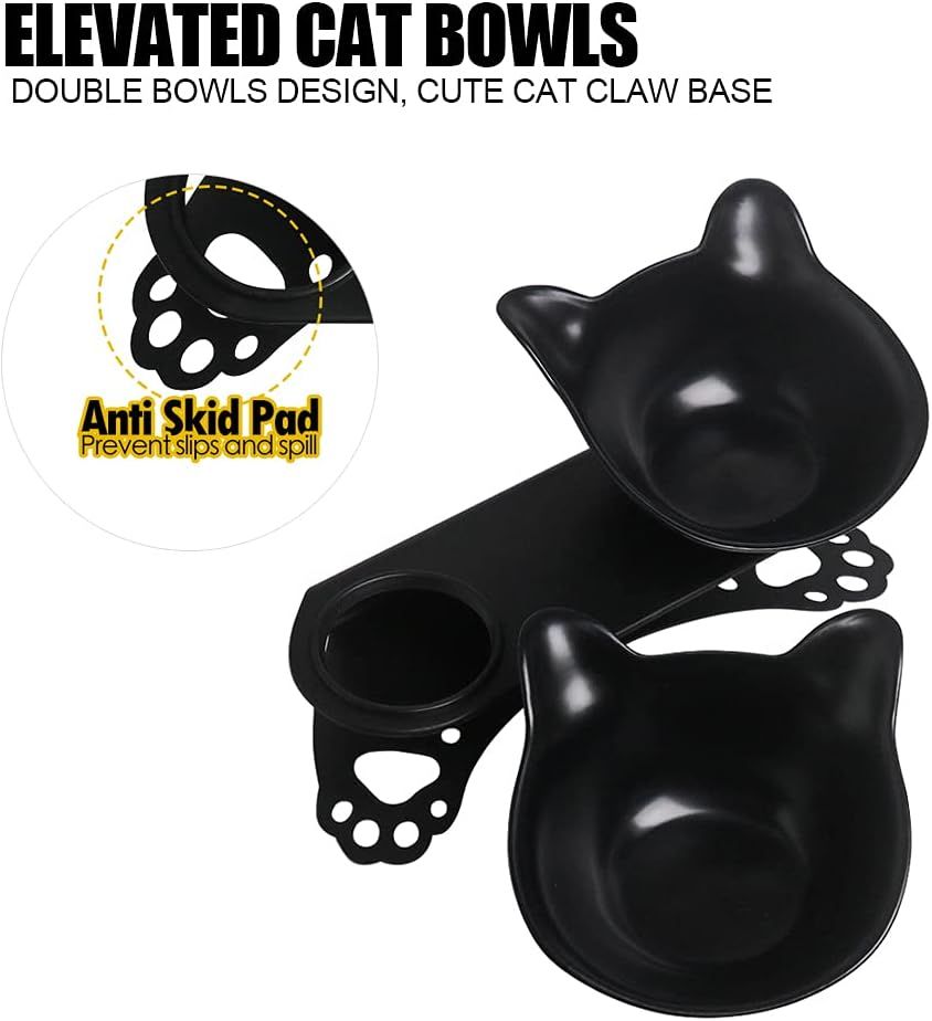Elevated Cat Bowls,Double Cat Dog Bowls,15°Tilted Raised Cat Bowls,Cat Food view 2