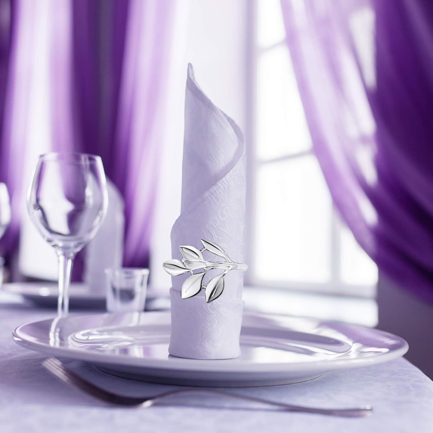Leaf Napkin Ring Set Thanksgiving Napkin Ring Holders Bridal Vintage Napkin view 2