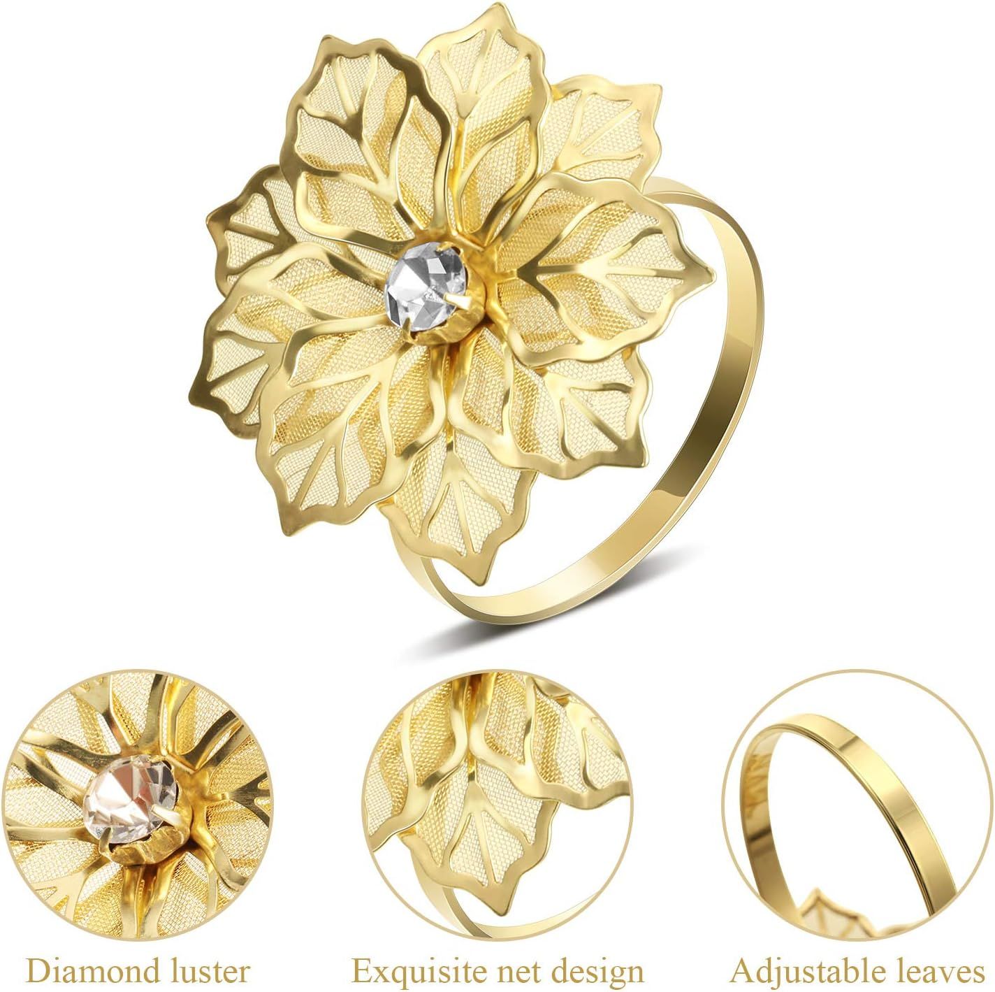 24 Pack Hollow Out Flower Napkin Rings Alloy Floral Rhinestone Napkin Holder view 4