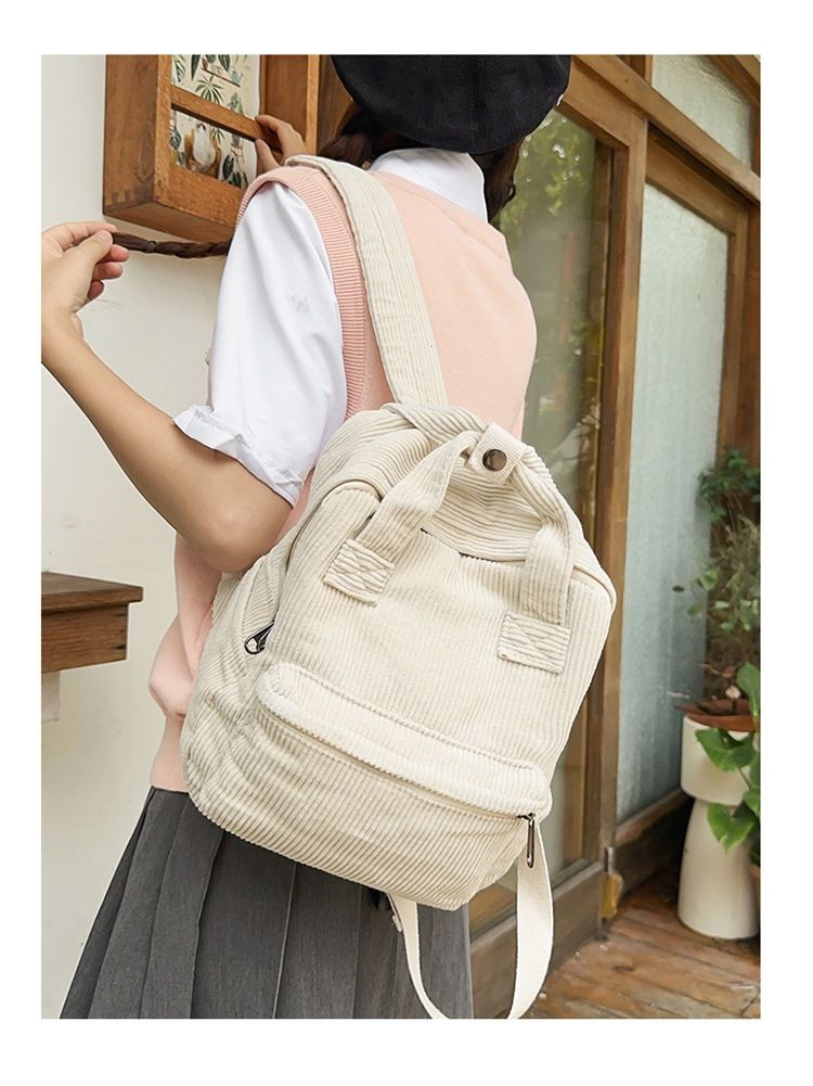 White Vintage Denim Laptop Backpack Casual Canvas Daypack Handbag Purse view 4